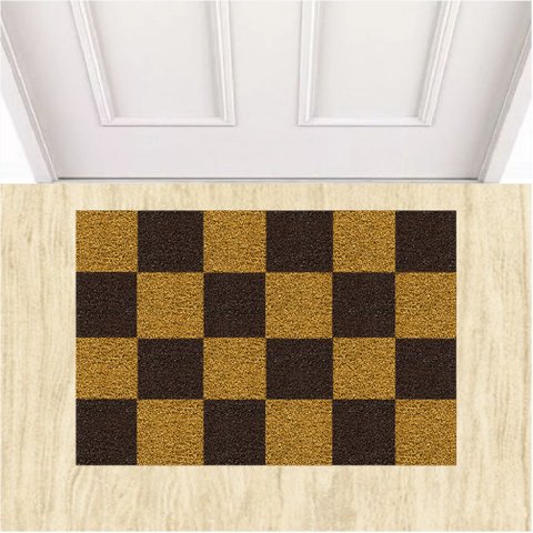 Tapete Capacho Vinil Tabuleiro de Xadrez Decorativo 60x40cm.:ouro