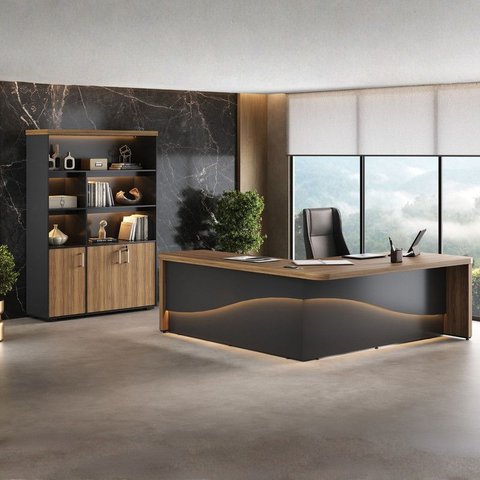Conjunto Escritório Artany: Mesa e Estante c/ LED
