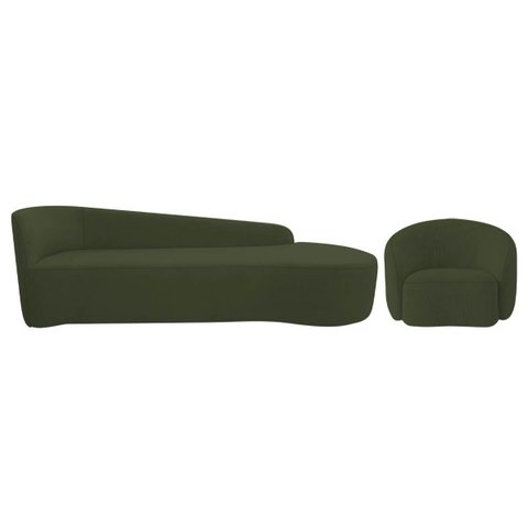 Kit Divã Recamier Orgânico França 200cm Lado Direito e Poltrona Amore Linho