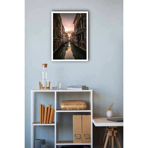 Quadro Decorativo Veneza Itália - 70x50cm:moldura Branca