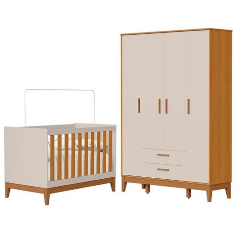 Jogo de Quarto Infantil Flip Guarda Roupa 4 Portas e Berço Americano Areia Fosco/savana - Reller M