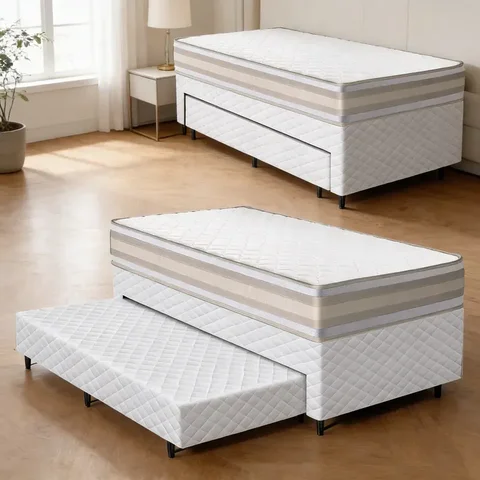 Cama Box com Colchão de Espuma D33 Double Face Territory Hellen + Auxiliar de Espuma Unique