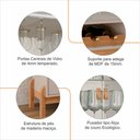 Ver imagem 5 de Cristaleira 2 Portas de Vidro com Puxador em Couro Sala de Jantar Off White / Cedro