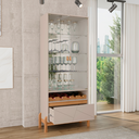 Ver imagem 2 de Cristaleira 2 Portas de Vidro com Puxador em Couro Sala de Jantar Off White / Cedro