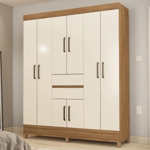 Guarda Roupa Casal 8 Portas e 2 Gavetas Paranaguá - Amêndola Touch/off White