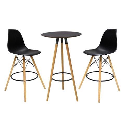 Kit 2 Banquetas Altas Eiffel com Mesa Bistrô Preta para Cozinha, Área Gourmet e Espaços