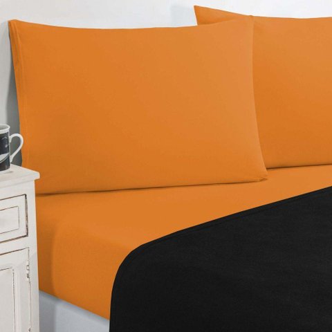 Jogo de Cama Malha Lençol 100% Algodão Gran Moratta 4 Peças King - Preto-laranja