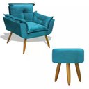 Ver imagem 1 de Kit Poltrona Decorativa Opala C/puff Redondo Azul Turquesa