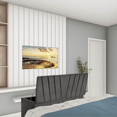 Calçadeira Baú Recamier Estofada Cama Queen 160cm Bélgica Corino Cinza Escuro- Mabe Magazine