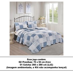 Colcha King Dole Camesa Evolution Patchwork 260x280CM Azul/Branco - 3