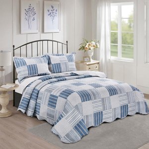 Colcha King Dole Camesa Evolution Patchwork 260x280CM Azul/Branco