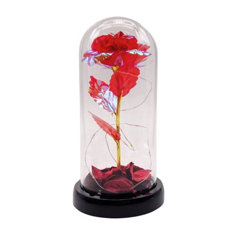 Luminária Rosa A Bela E A Fera Flores Dia Dos Namorados 22 cm Galáxia com Redoma de Vidro e Base de 