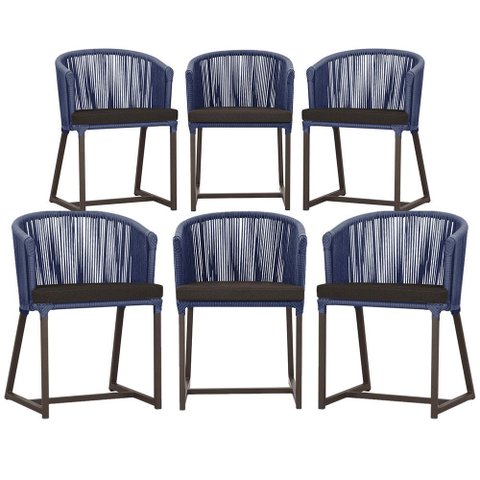 6 Cadeiras de Jantar Área Noronha em Alumínio com Pintura Marrom Corda Náutica Estofado 9 Trama Orig