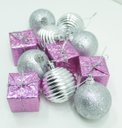 Ver imagem 4 de Kit 55 Peças Tubo Natalino Árvore de Natal Prata e Rosa 5cm