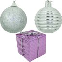 Ver imagem 6 de Kit 55 Peças Tubo Natalino Árvore de Natal Prata e Rosa 5cm