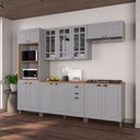 Ver imagem 1 de Cozinha Modulada 5 Peças 1 Torre Quente 2 Balcão com Tampo 2 Aéreos 100% MDF com Vidro Bari Cinza/Titanio Fosco