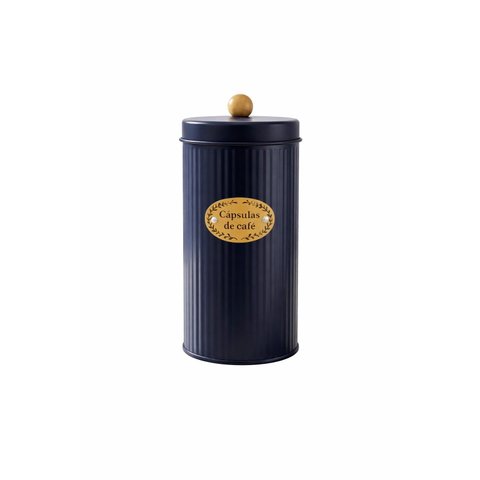Porta Cápsulas de Café 9x18cm com Tampa Puxador Bambu - Azul Marinho