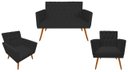 Ver imagem 1 de Kit Namoradeira + 2 Poltronas Decorativa Nina Capitonê Suede Preto Pés Madeira Ms Decor