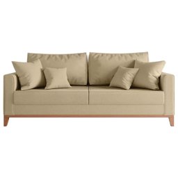 Sofá 3 Lugares Beny Base em Madeira Maciça Recepção Linho Bege Kimi Design - 2