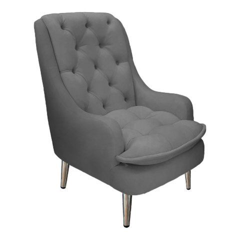 Poltrona Decorativa Lille Pés Cromados Suede Grafite Dominic Decor
