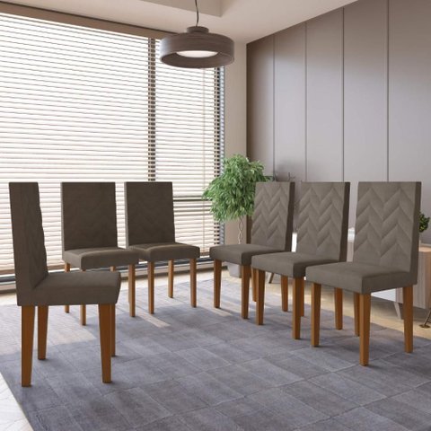 Conjunto 6 Cadeiras de Jantar com Pés em MDF Estofadas Fidelitá Itália Freijó/Cacau