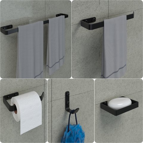 Kit Acessórios para Banheiro Preto Fosco 5 Peças