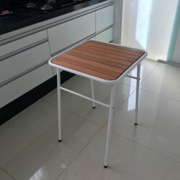 Mesa Branca Pequena para Cozinha de Apartamento Tampo Madeira - 2 Mesa Branca Pequena para Cozinha de Apartamento Tampo Madeira - 2