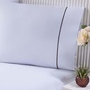 Ver imagem 2 de Jogo de Cama 100% Algodão Percal 150 Fios Solteiro Gran Moratta 2 Peças - Branco e Detalhe Palha