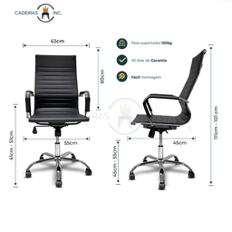 Kit 2 Cadeiras para Escritório Presidente com Relax Stripes Esteirinha Charles Eames Eiffel Preta - 6 Kit 2 Cadeiras para Escritório Presidente com Relax Stripes Esteirinha Charles Eames Eiffel Preta - 6