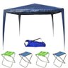 Tenda Montável Gazebo Barraca Praia Piscina Eventos 3x3M Dobrável Bolsa Transporte + 4 Banquinhos Co - 1