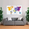 Conjunto Quadro decorativo Mapa do Mundo Colorido Tela em Tecido - 2