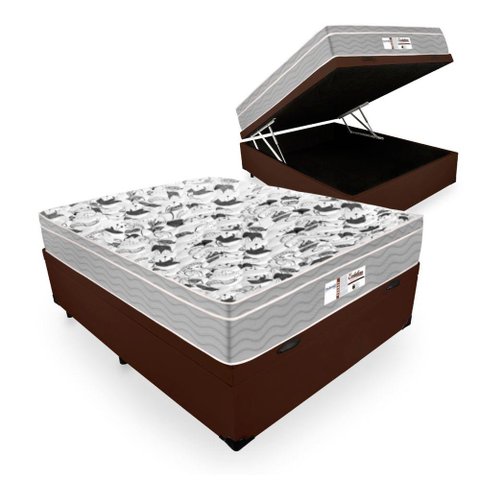 Cama Box Com Baú Casal Tecido Sintético marrom com Colchão De Molas Ensacadas - Probel - Evolution 1
