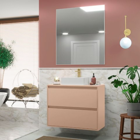 Gabinete para Banheiro com Cuba e Espelheira 80cm Mdf Rosa Dubai - On Móveis