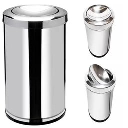 Lixeira Inox Basculante 20 Litros – Cesto de Lixo Vai e Vem, Grande, em Aço Prateado para Escritório - 1