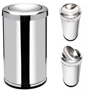 Lixeira Inox Basculante 20 Litros – Cesto de Lixo Vai e Vem, Grande, em Aço Prateado para Escritório