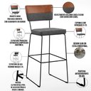 Ver imagem 4 de Kit 02 Banquetas Altas Sala Jantar Allana L02 Faixa Couríssimo Camel Linho Cinza Escuro - Lyam Decor