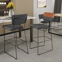 Ver imagem 2 de Kit 02 Banquetas Altas Sala Jantar Allana L02 Faixa Couríssimo Camel Linho Cinza Escuro - Lyam Decor
