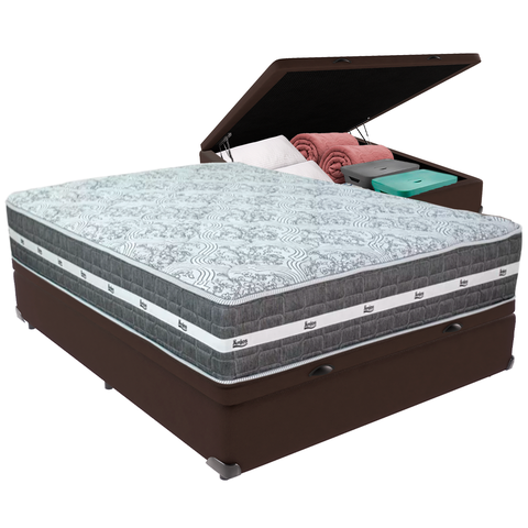 Cama Box Baú e Colchão Black Graphite Molas Ensacadas Casal Anjos: Marrom