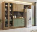 Ver imagem 1 de Armário de Cozinha Modulada Completa Reta 6 Peças 3,30m Botanic Kappesberg - Nogueira/verde Oliva