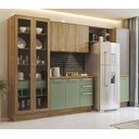 Ver imagem 1 de Armário de Cozinha Modulada Completa Reta 6 Peças 3,30m Botanic Kappesberg - Nogueira/verde Oliva