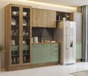 Ver imagem 1 de Armário de Cozinha Modulada Completa Reta 6 Peças 3,30m Botanic Kappesberg - Nogueira/Verde Oliva