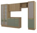 Ver imagem 2 de Armário de Cozinha Modulada Completa Reta 6 Peças 3,30m Botanic Kappesberg - Nogueira/Verde Oliva