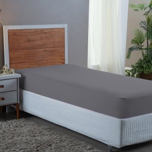 Lençol de Solteiro Avulso com Elástico Premium Micro Percal 400 Fios Liso Cinza
