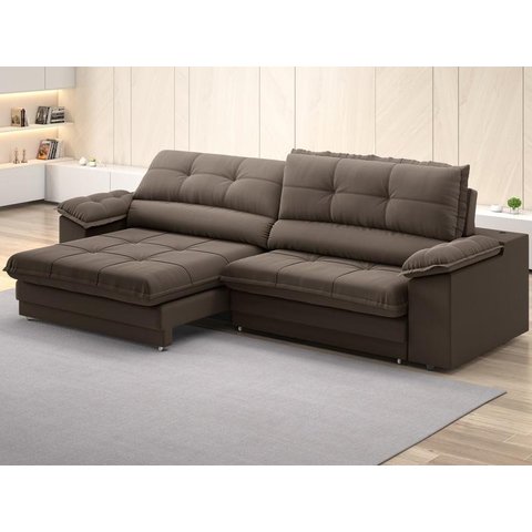 Sofá com Carregador Usb Retrátil Reclinável Monaco 2,50m Velosuede Marrom - Netsofas