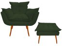 Ver imagem 1 de Kit Poltrona + Puff Decorativo Opala Suede Verde Pés Madeira Ms Decor