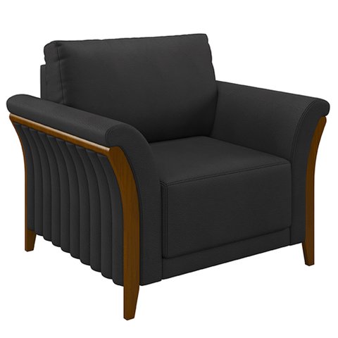 Poltrona Decorativa Pés em Madeira Market PU Preto - Gran Belo