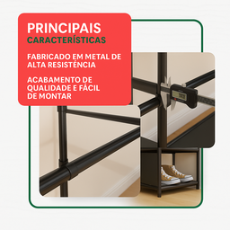Closet Aberto 2 Colunas Aço Guarda Roupas Desmontável Portátil Prático com Sapateira Embutida - 3