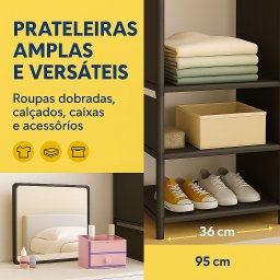 Closet Aberto 2 Colunas Aço Guarda Roupas Desmontável Portátil Prático com Sapateira Embutida - 6