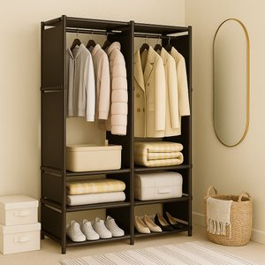 Closet Aberto 2 Colunas Aço Guarda Roupas Desmontável Portátil Prático com Sapateira Embutida