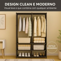 Closet Aberto 2 Colunas Aço Guarda Roupas Desmontável Portátil Prático com Sapateira Embutida - 5